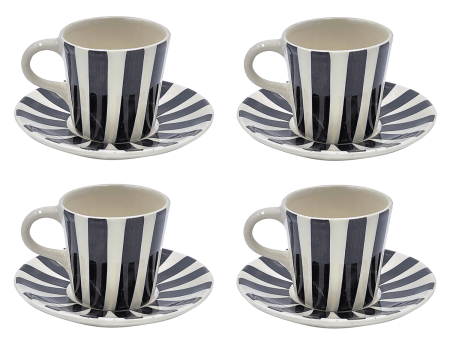 Black Stripes Espresso Cup & Saucers (Set of 4) Cheap