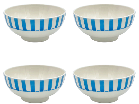 Medium Light Blue Stripes Bowls (Set of 4) For Discount