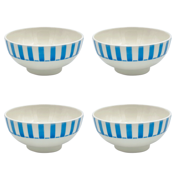 Medium Light Blue Stripes Bowls (Set of 4) For Discount