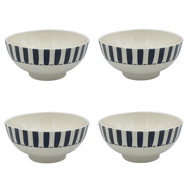 Medium Black Stripes Bowls (Set of 4) For Sale