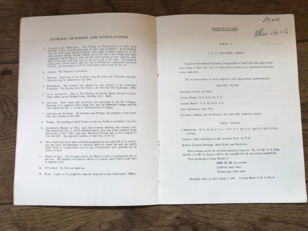 Okewood & Ditchers Green Cottages, Walliswood, Ockley. 1963 Sales Particulars Online Hot Sale