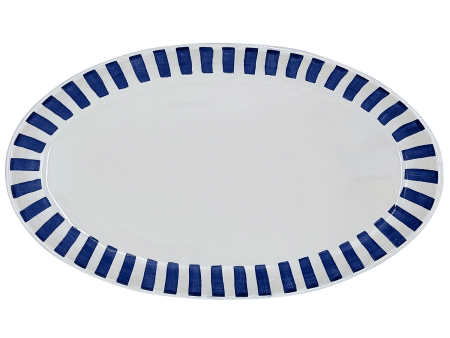 Large Navy Blue Stripes Oval Platter Cheap