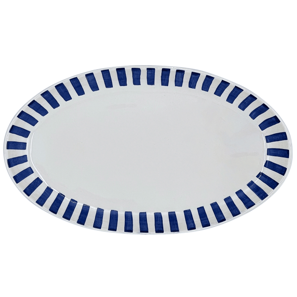 Large Navy Blue Stripes Oval Platter Cheap