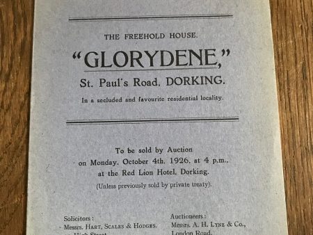 Glorydene St. Paul s Road, Dorking, Surrey 1926 Sales Particulars Online Sale