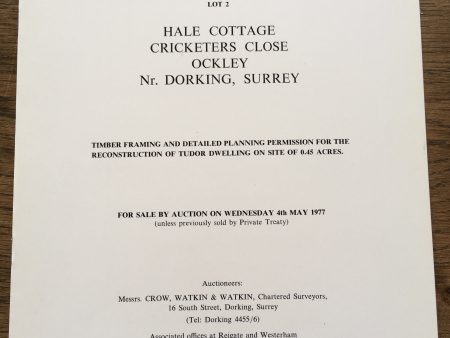 Hale Cottage, Cricketers Close, Ockley 1977 Sales Particulars Online