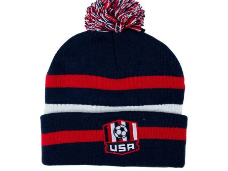 USA Men s Soccer Pom Beanie Red White Blue One Size Online Sale