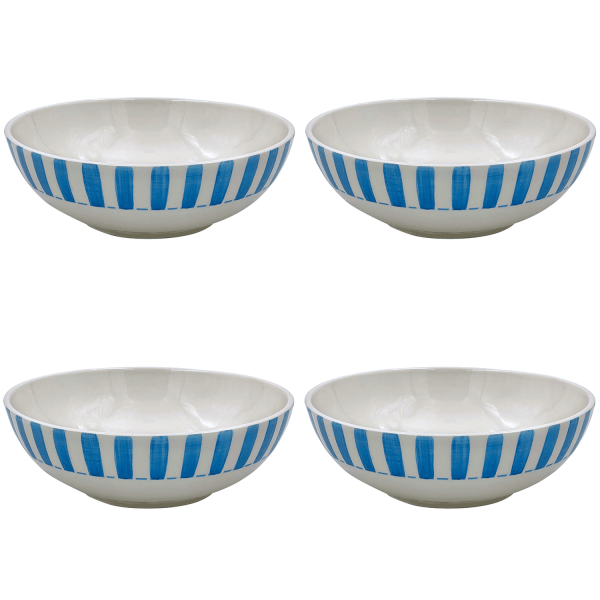 Large Light Blue Stripes Bowls (Set of 4) Supply