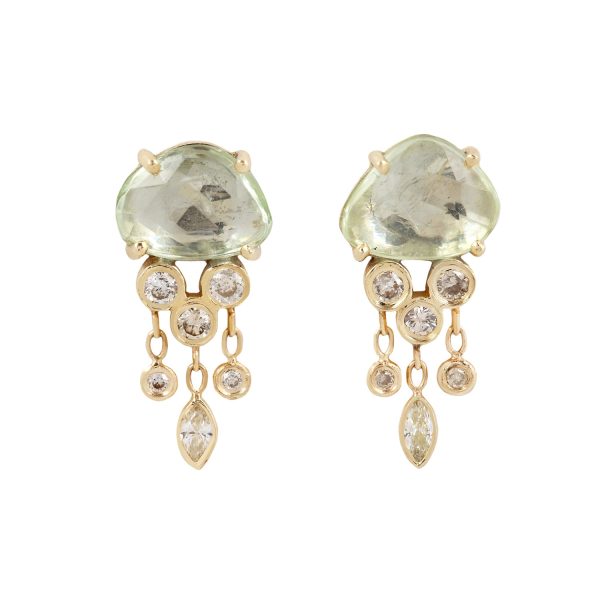 Light Green Sapphire & Diamond Jellyfish Earrings on Sale