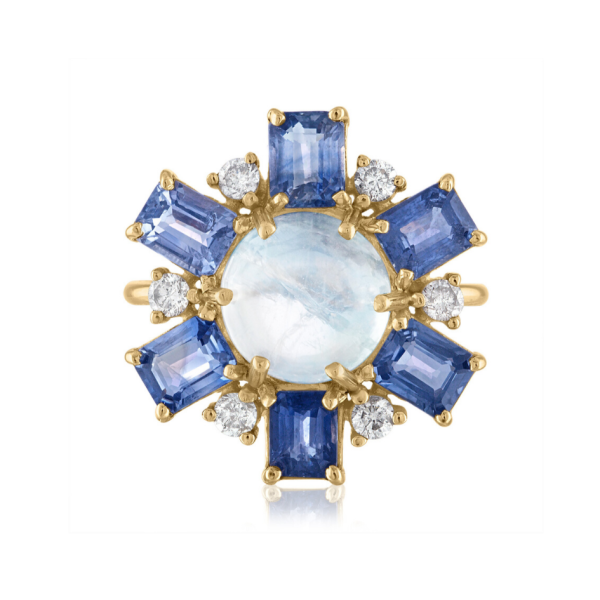 Celebration Moonstone and Sapphire Ring Online now