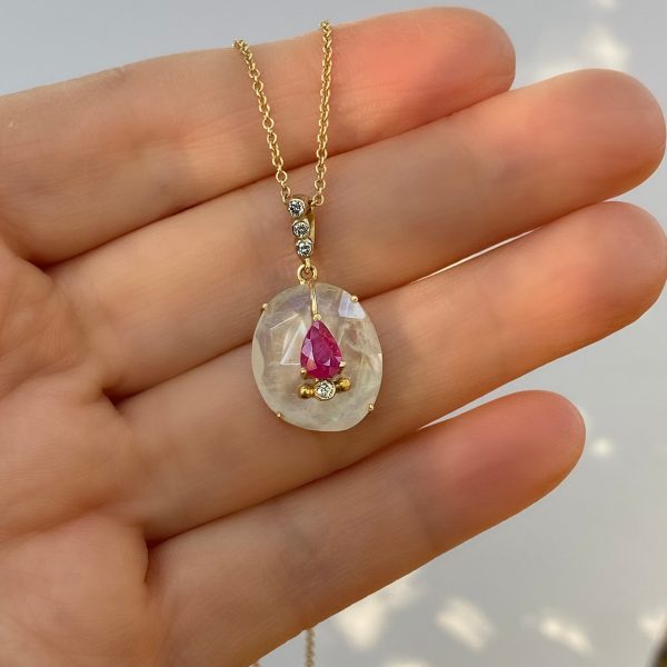 MOONSTONE AND RUBY PENDANT Online Hot Sale