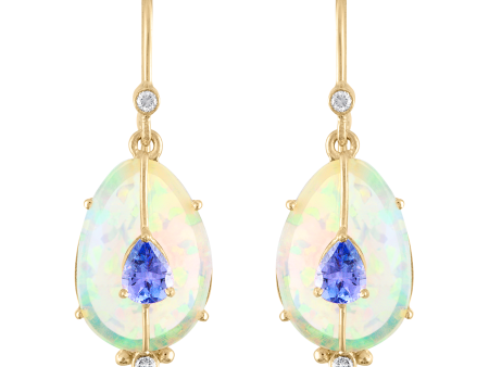 Single Drop Ethiopian Opal and Tanzanite Earrings Supply