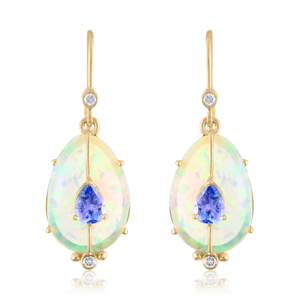 Single Drop Ethiopian Opal and Tanzanite Earrings Supply