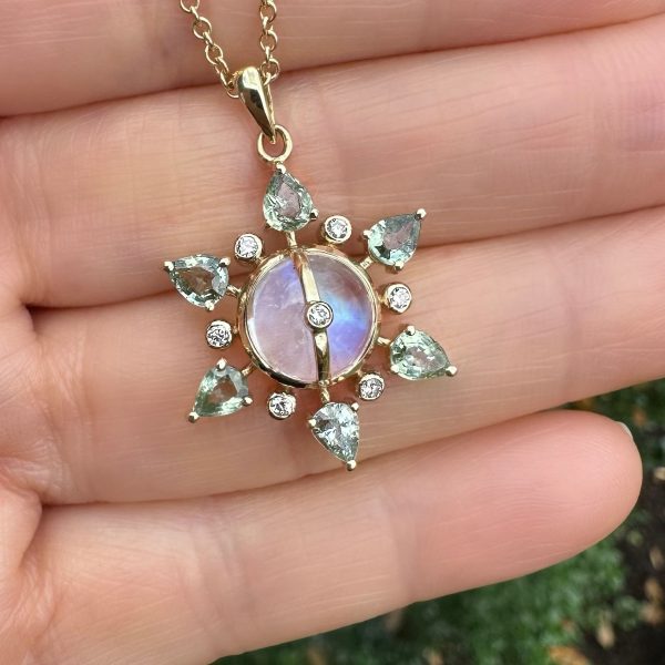 Jasmine Moonstone Pendant with Green Sapphires For Cheap