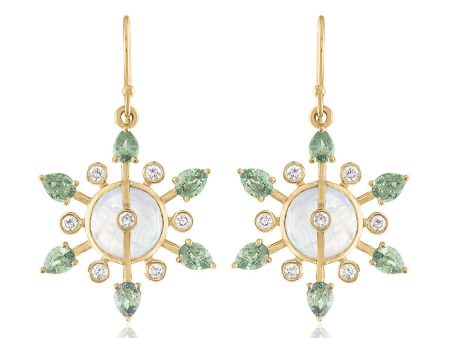 Jasmine Moonstone and Green Sapphire Earrings For Sale