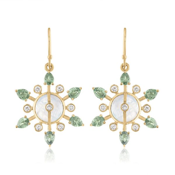 Jasmine Moonstone and Green Sapphire Earrings For Sale