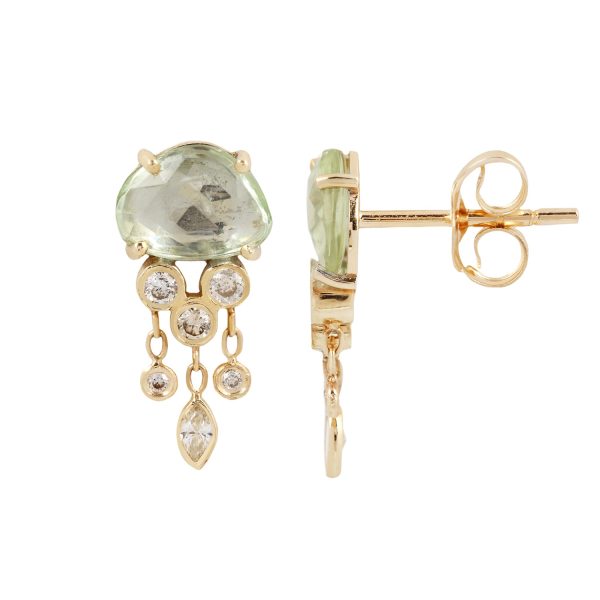 Light Green Sapphire & Diamond Jellyfish Earrings on Sale