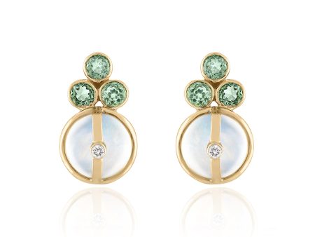 Clover Moonstone and Green Sapphire Stud Earrings on Sale