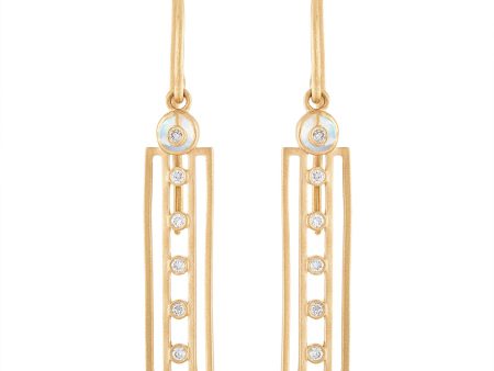 HARMONY EARRINGS WITH MOONSTONES, DIAMONDS AND 14K GOLD For Sale