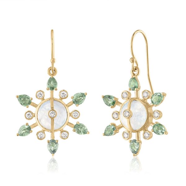 Jasmine Moonstone and Green Sapphire Earrings For Sale