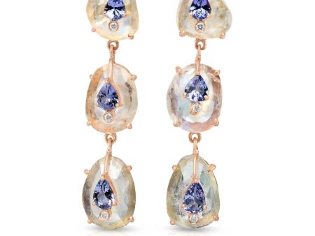 Moonstone and Tanzanite Cascade Earrings For Sale