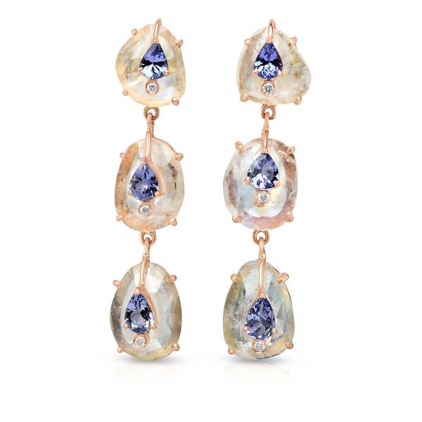 Moonstone and Tanzanite Cascade Earrings For Sale