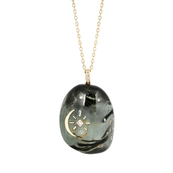 Sun & Moon Cat s Eye Necklace For Sale