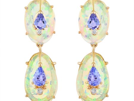 Double Drop Ethiopian Opal and Tanzanite Earrings Online Hot Sale