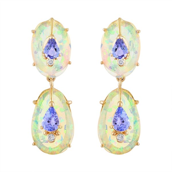 Double Drop Ethiopian Opal and Tanzanite Earrings Online Hot Sale