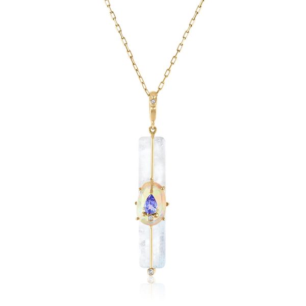 MOONSTONE STICK PENDANT WITH OPAL AND TANZANITE Cheap